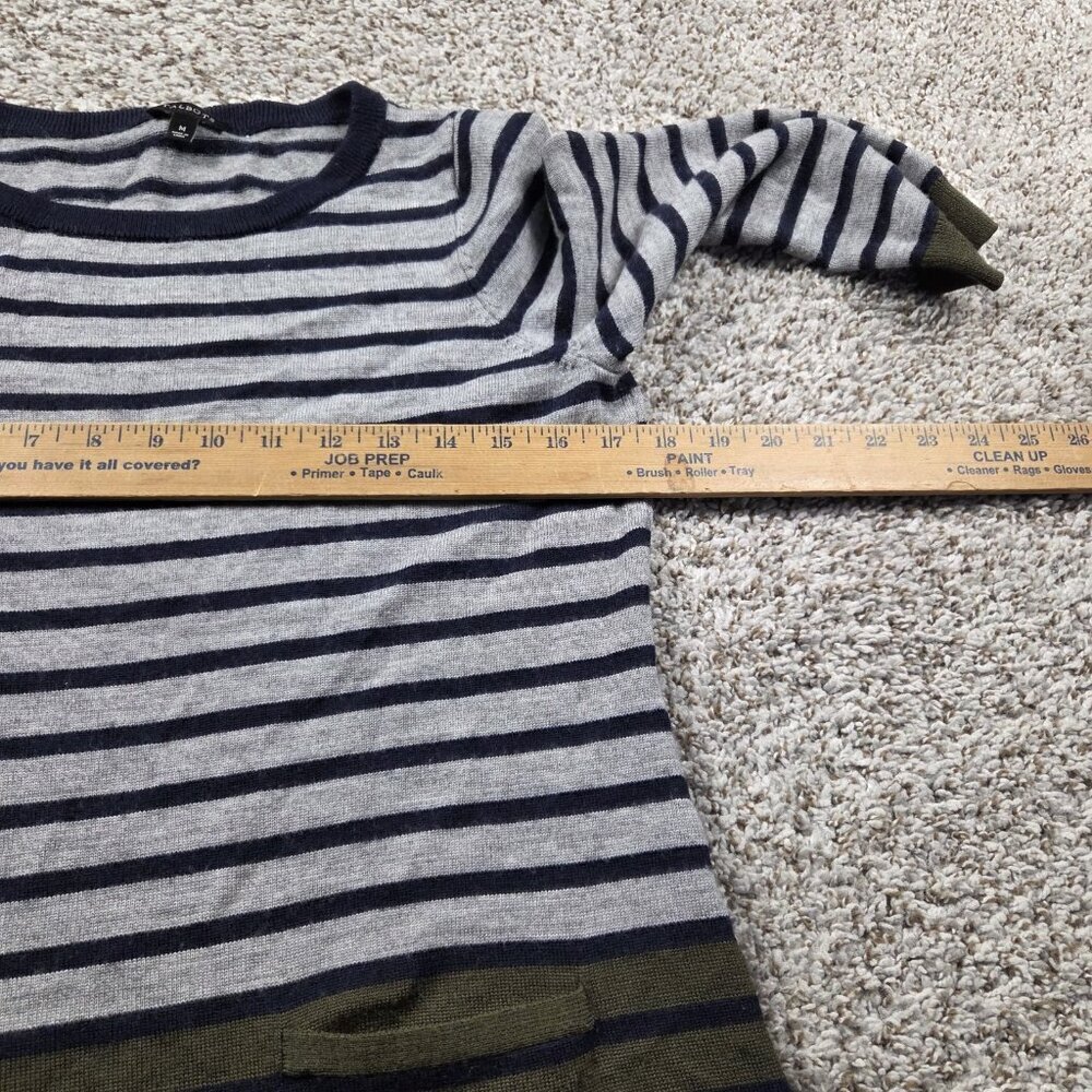 Talbots Sweater Dress Women's Medium Wool Blend Olive Gray Striped Midi 3/4 Slv - Picture 4 of 8
